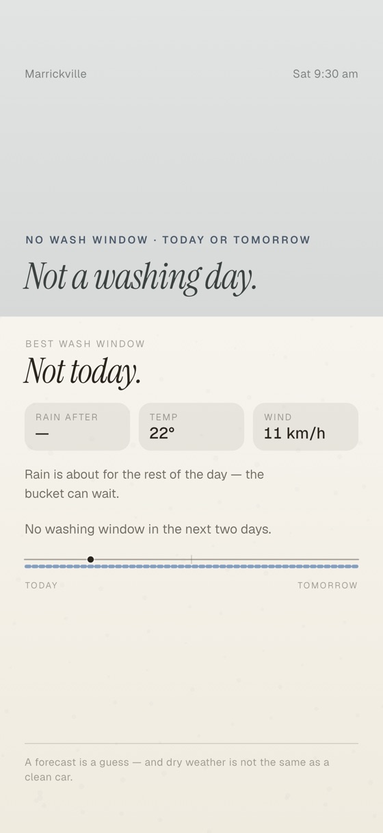 CarWash Day showing a wet day with no wash window and the reason
