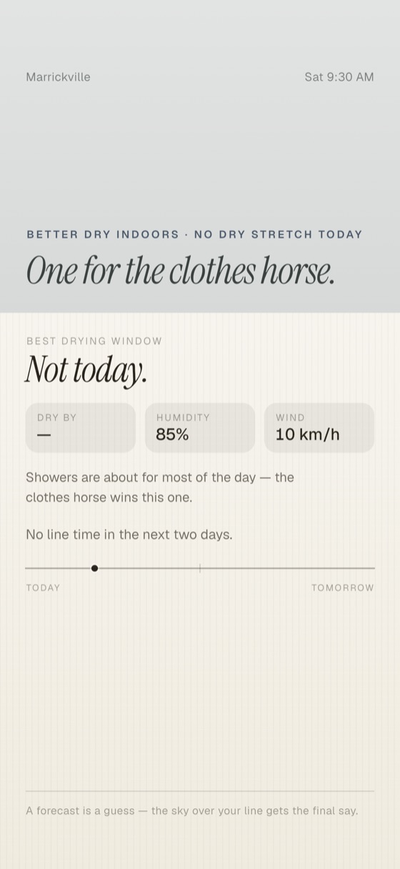 Drying Day recommending indoor drying on a rainy day