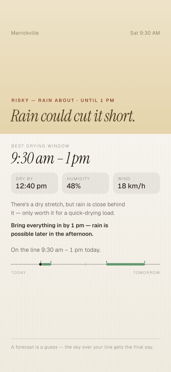 Drying Day showing a risky day with rain closing the window